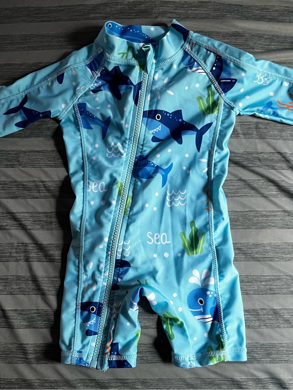 Kids Blue Shark Print UV Swim Suit with Front Zip